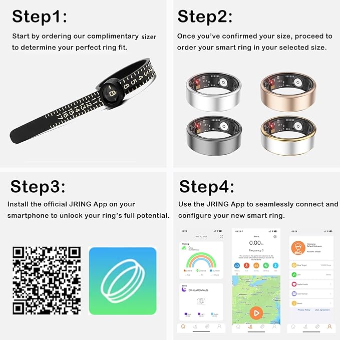 Smart Ring with Heart Rate Monitor Fitness Ring Fitness Tracker Step Tracker Sleep Monitor Health Tracking No Subscription Fee for Android iOS Gold 10