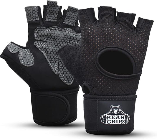 Bear Grips Weight Lifting Gloves for Men & Women | Half Finger Lifting Gloves | Full Finger Workout Gloves for Men | No Finger Exercise Gloves l Compression Weightlifting Gloves | Gym Gloves for Men