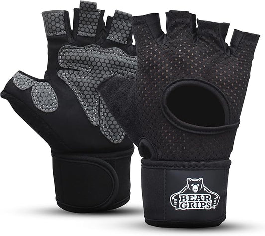 Bear Grips Weight Lifting Gloves for Men & Women | Half Finger Lifting Gloves | Full Finger Workout Gloves for Men | No Finger Exercise Gloves l Compression Weightlifting Gloves | Gym Gloves for Men