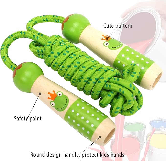 EGOSKY Jump Rope Kids, 7.2ft Children Adjustable Cotton Skipping Rope with Wooden Handle for Boys Girls Fitness Outdoor Activity