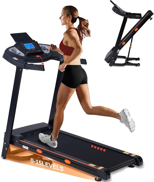 ECHANFIT 15% Auto Incline Treadmill Foldable Treadmills for Home with 18" Wider Belt, 10 MPH Speed, 300 lbs Capacity, Shock Absorption System, App Bluetooth