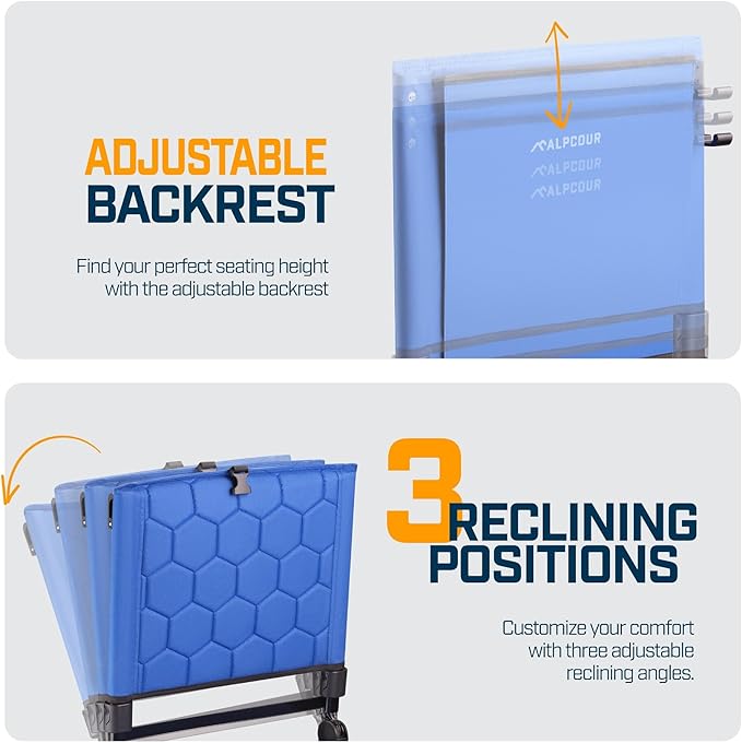 Folding Reclining Stadium Seats with Back Support for Bleachers, Bleacher Chairs with Back and Cushion Seating for Football, Camping Chair, Kayak Seat, Canoe, Paddle Board, Concerts, & Sports Events
