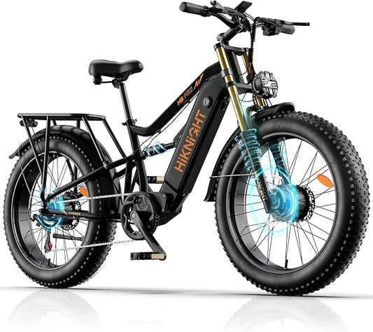 Dual Motor Electric Bike Peak 3000W, 52V 20AH Battery E Bike for Adults 26 Inch Fat Tire Mountain Electric Bicycle 38 MPH, Full Suspension Dual Hydraulic Disc Brake, Up to 90 Miles Range
