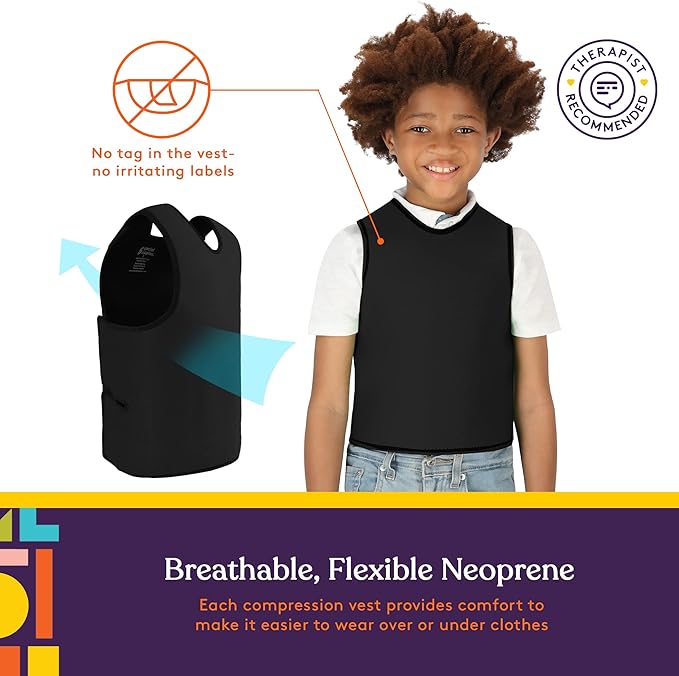 Special Supplies Sensory Compression Vest Deep Pressure Comfort (Black, Small)