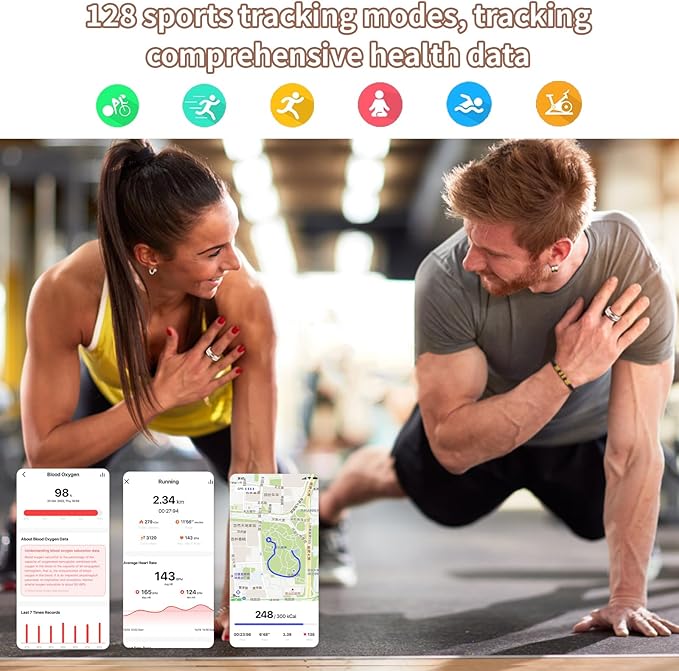 Smart Ring for Women & Men - Health & Fitness Tracker with Heart Rate, Blood Oxygen, Sleep Monitoring, 128 Sports Modes, IP68 Waterproof, Gesture Control, No Subscription Fees (8#)