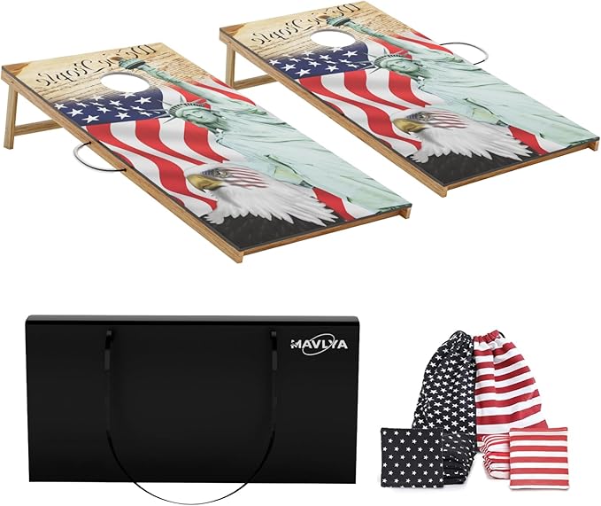 Cornhole Board Set,Corn Hole Games for Adults Outdoor,2X4FT Solid Wood Regulation Cornhole Boards with 8 Cornhole Beans Bags & Carry Case
