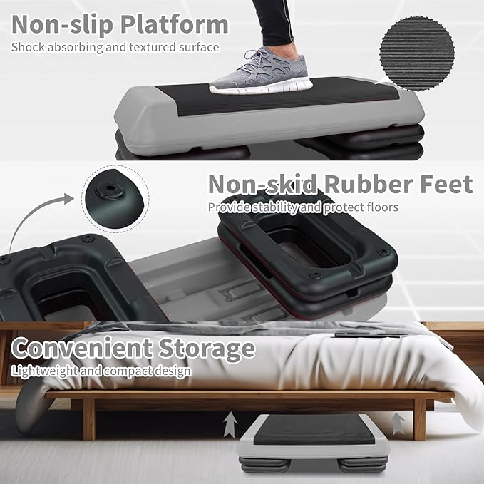 Exercise Workout Aerobic Step Platform Trainer, 28.5" Aerobic Stepper with 4"-6"-8" Adjustable Height Risers