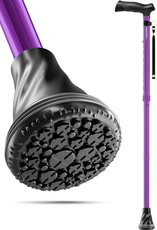 HONEYBULL Foldable Walking Cane for Seniors & Adults – Adjustable 8 Height Settings 30-37", Lightweight Collapsible Cane with Air Cushion Tip, Ergonomic Comfort Grip & Wrist Strap