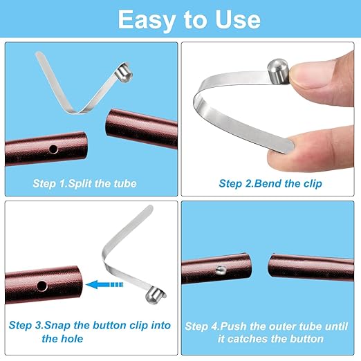 PATIKIL 8x8mm Kayak Paddle Snaps, 16 Pack Tent Pole Clips Steel V Shaped Single Pin Push Button Spring Clips Lock Tube Pole Clips for Camping Awning