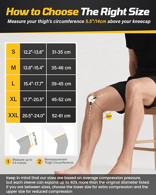 Knee Compression Sleeve - 6 UPGRADED FEATURES - Knee Brace for Men & Women, Knee Support for Running, Gym, Hiking, Sports, Black, X-Large