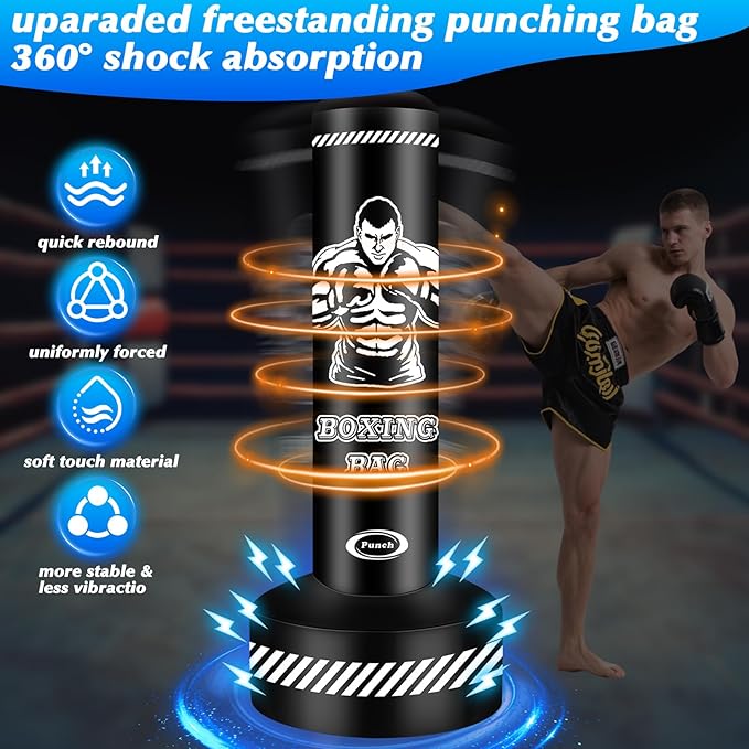 Standing Punching Bag for Adults Teens, 70" Heavy Punching Bag with Stand, Heavy Bag Inflatable Kick Boxing Bag Training Equipment Bags for Training MMA Muay Thai Fitness