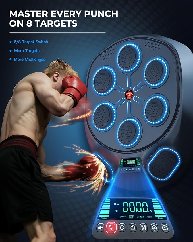 New Smart Music Boxing Machine & Interactive Punching Trainer | 8-Target with LED Rhythm Lights & Wall Mount | Home Workout & Fun for Adults/Kids, Ideal Gift