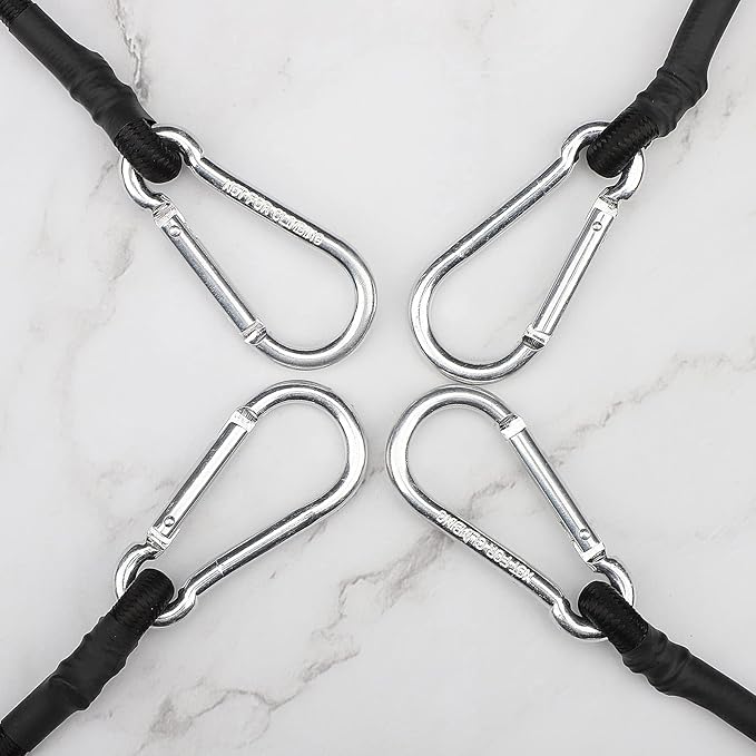 ZHOUBIN 72 Inch Black Bungee Cords with Carabiner Hooks, 4Pcs