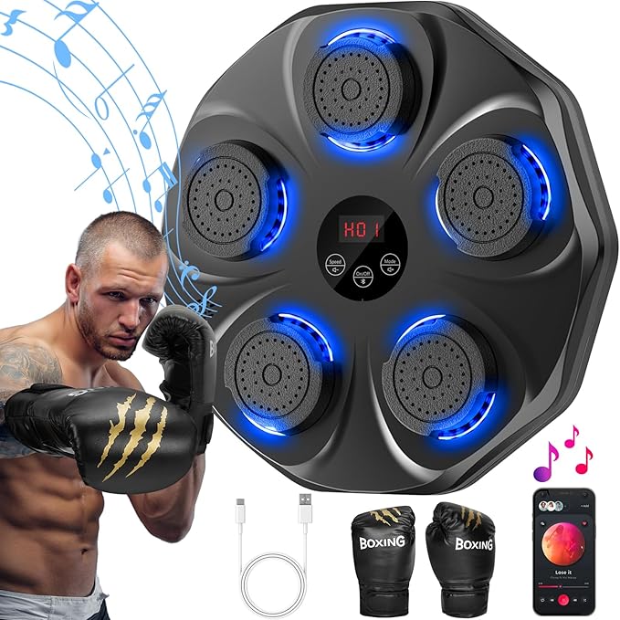 Music Boxing Machine, Interactive Punching Trainer with Boxing Gloves, Large Size Wall Mounted Electronic Boxing Target for Kids, 9 Modes & 9 Speeds