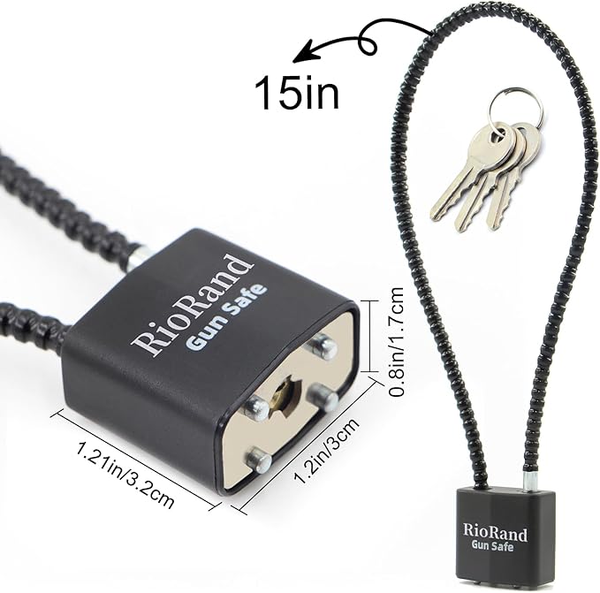 RioRand Keyed Cable Gun Locks Simple Operation 15" Compatible with Pistols, Handguns, Rifles, and Shotguns,Storage for Firearm Locking and Safety