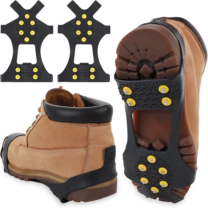 Ice Cleats for Shoes and Boots, Silicone Snow Grips, Stainless Steel Shoe Spikes, Traction Cleat Crampon for Walking on Snow, Ice Anti Slip Footwear