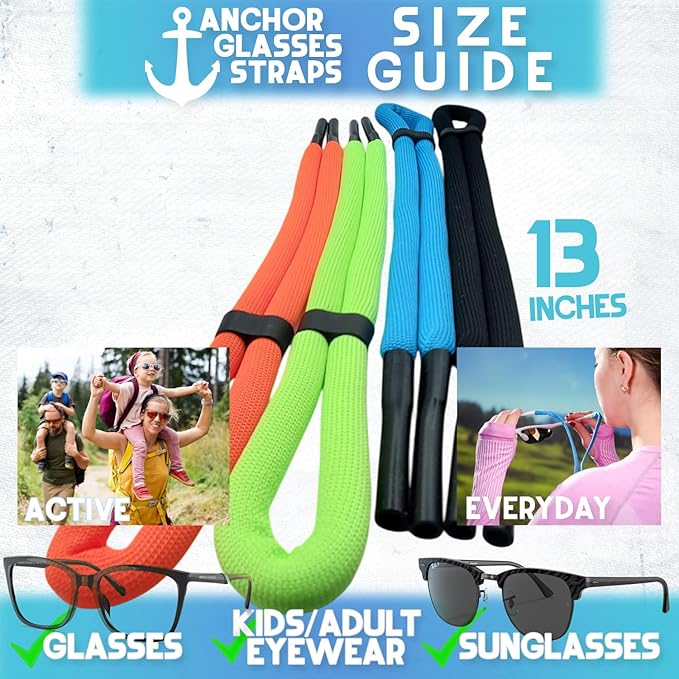 Floating Sunglasses Straps for Water – 4 Pack Buoyant Glasses Retainer for Men Women – Adjustable Floatable Eyewear Lanyard for Boating Kayaking Fishing Paddleboarding Beach Lake Pool
