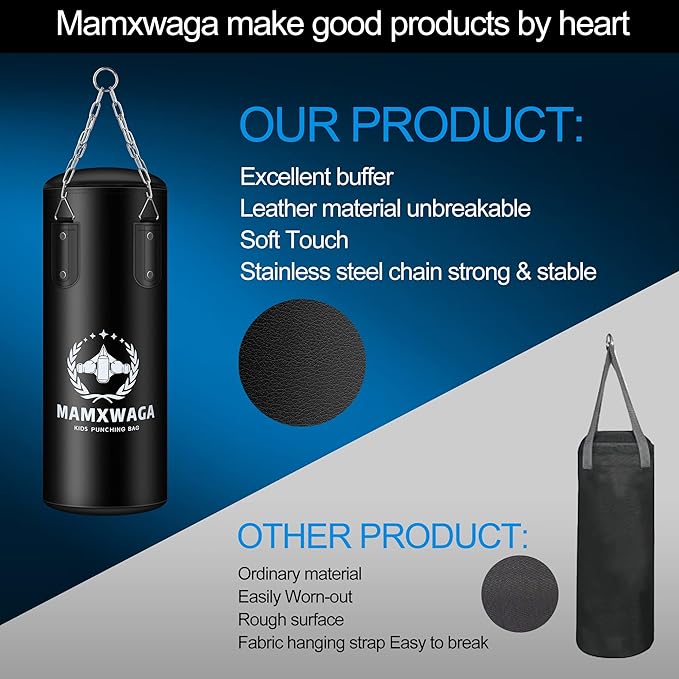 Kids Punching Bag Set Unfilled, Hanging Boxing Bag Kickboxing Bag with Boxing Gloves, Kids Boxing Set for 3-12 Years, for Youth Karate Muay Thai Kick Taekwondo Training
