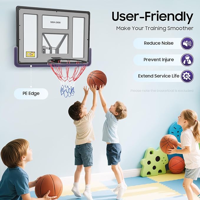 44'' Basketball Backboard and Rim Combo, Wall Mounted Hoops with PET Shatter Proof Backboard and Durable Rim, All-Weather Net for Indoor and Outdoor Use