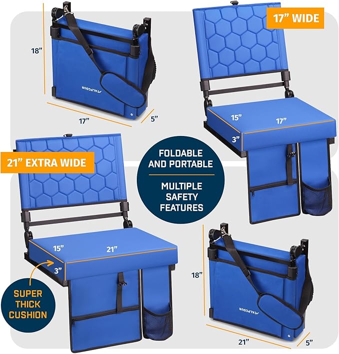 Folding Reclining Stadium Seats with Back Support for Bleachers, Bleacher Chairs with Back and Cushion Seating for Football, Camping Chair, Kayak Seat, Canoe, Paddle Board, Concerts, & Sports Events
