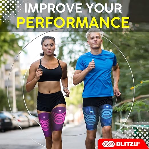 BLITZU Hamstring Compression Sleeve, Thigh Compression Sleeve for Women and Men, Upper Leg Brace for Groin, Sciatica & Quad Tendonitis, Wrap Support for Recovery, Running, Sports and Workout Pink M