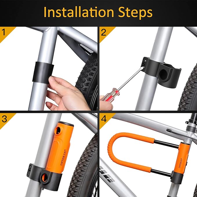 Bike U Lock Heavy Duty Bike Lock Bicycle Lock, 16mm U Lock and 3ft / 5ft / 6ft Length Security Cable with Sturdy Mounting Bracket for Bicycle, Motorcycle and More