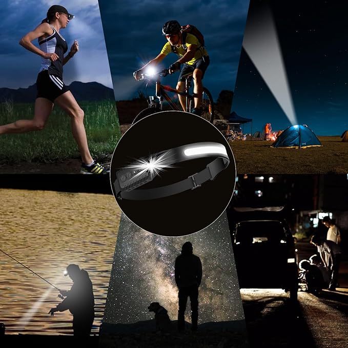Rechargeable LED Headlamp,COB230° Wide Light Headlamps, 5 Modes of Lightweight Headlamp with Motion Sensors, Type-C USB Charging Headlamps,Suitable for Night Running, Night Fishing, Cycling, Camping.