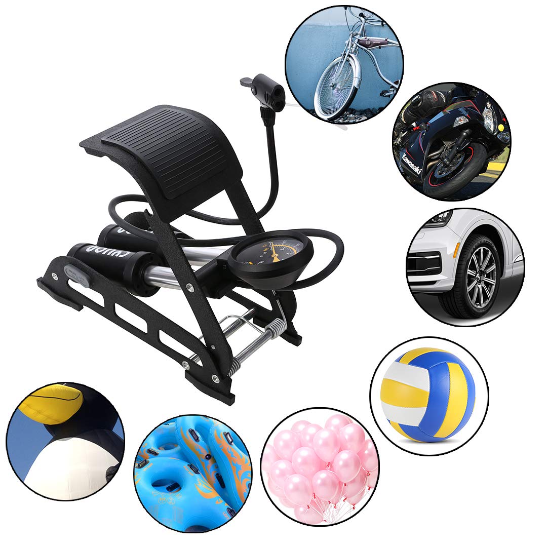 Double Cylinder Foot Air Pump, Precision Pressure Gauge High Pressure Pedal Inflator, Portable Foot Air Mercury for Ball, Bicycle, Scooter, Motorcycle, Car Pumping, Toys Balls Inflatable