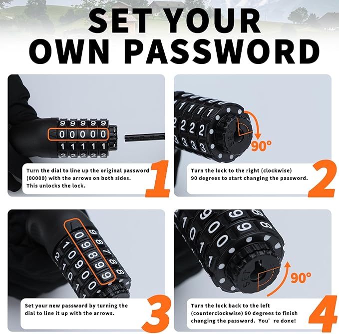 Bike Chain Lock, 5 Digit Combination Heavy Duty Anti Theft 3.5Ft Bicycle Chain Lock,6mm Thick High Hardness keyless Bike Lock for Bike,Scooter,Motorcycle,Door, Gate