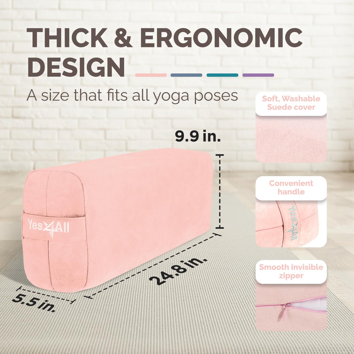 Yes4All Triple-Layer Sponge Yoga Bolster Pillow for Restorative Yoga & Meditation - Versatile Support Pillow, Balance & Poses Modification