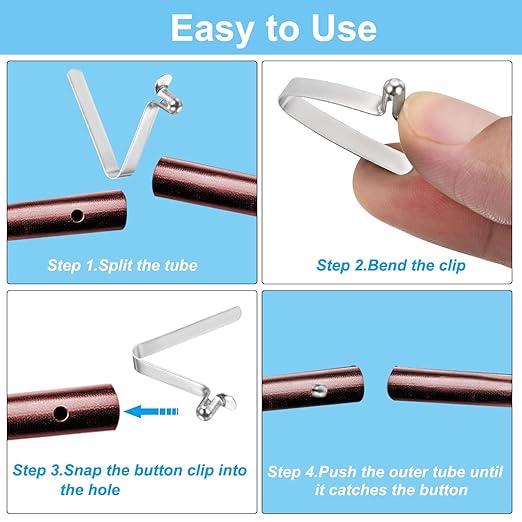PATIKIL 6.5x4mm Kayak Paddle Snaps, 10 Pack Tent Pole Clips Steel V Shaped Single Pin Push Button Spring Clips Lock Tube Pole Clips for Camping Awning