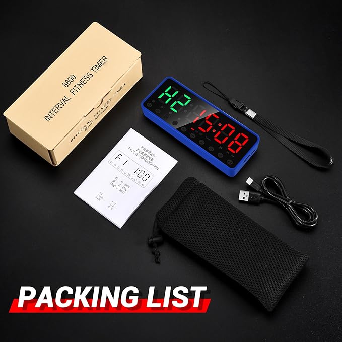 Portable Gym Timer, Fitness Clock, Home Garage Gym Workout Timer, Built-in Strong Magnet and Lithium Battery and Beat Function, Large LED Digital Anti-Vertigo Display
