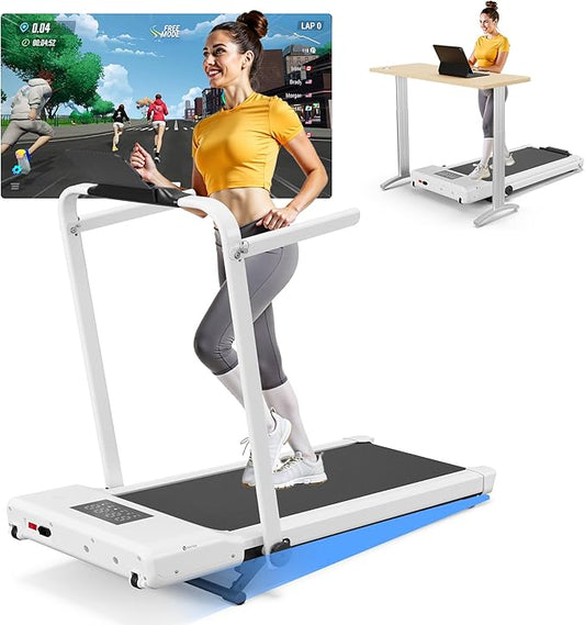 Walking Pad Treadmill with Handle Bar 3-in-1 Foldable Treadmills for Small Space 300 LBS Capacity, 3.0HP Portable Under Desk Treadmill for Home Office with LED Display Remote APP Control