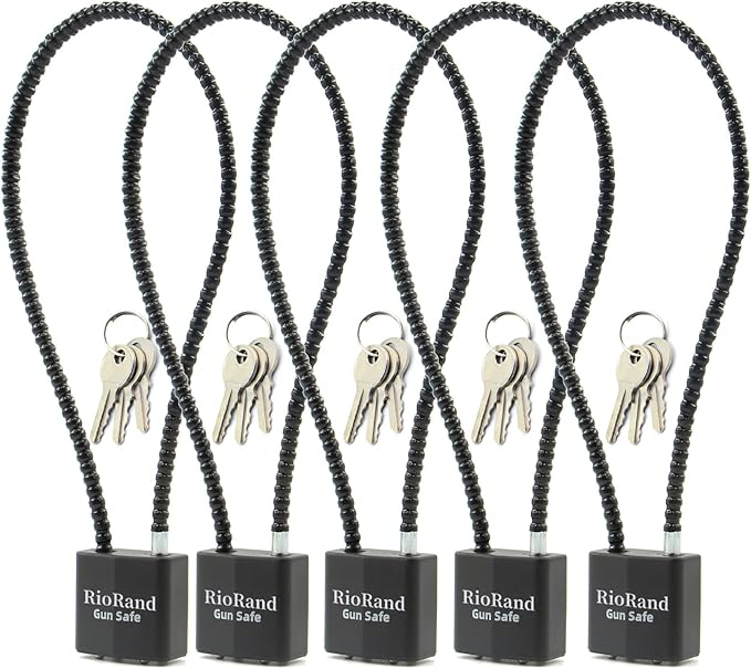 RioRand Keyed Cable Gun Locks Simple Operation 15" Compatible with Pistols, Handguns, Rifles, and Shotguns,Storage for Firearm Locking and Safety