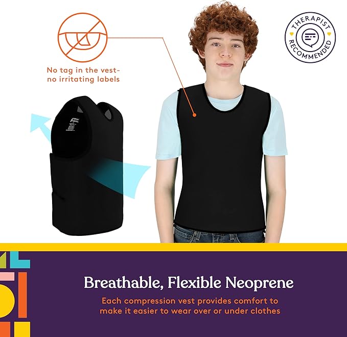 Special Supplies Sensory Compression Vest Deep Pressure Comfort (Black, Large)