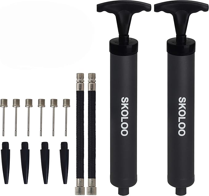 SKOLOO 10" Portable Hand Air Ball Pump Inflator Kit with Needle, Nozzle, Extension Hose for Soccer Basketball Football Volleyball Water Polo Rugby Exercise Sports Ball Balloon Swim Inflatables