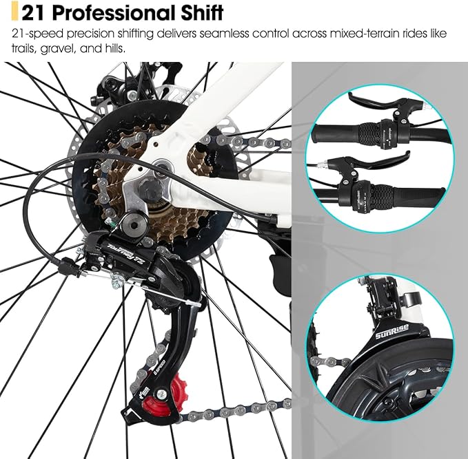 HILAND 26 27.5 Inch Mountain Bike, Mens and Womens Aluminum Frame MTB with 21 Speeds, Dis Brake, Hardtail Bicycle for Adults