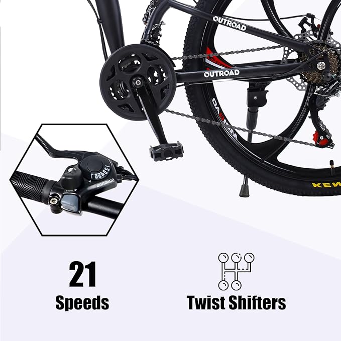 26 ich Folding Mountain Bike, 21 Speed High Carbon Steel Mountain Bike for Adults with 26 Inches Durable Tires, Front Suspension Folding Bicycle for Women and Man