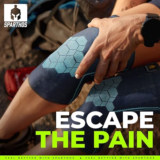 Sparthos Knee Compression Sleeves (Pair) – Support for Sports, Running, Joint Pain Relief – Knee Brace for Men and Women – Walking Cycling Tennis Hamstring Thigh Kinesiology Tape Calf Workout (Blue-S)
