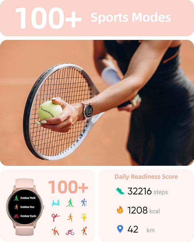 Parsonver Smart Watch for Women(Answer/Make Calls), HD Screen Fitness Tracker IP68 Waterproof, 100+ Sport Modes, Heart Rate/Sleep/SpO2/Steps Monitor, Round Smartwatch for Android & iPhone, Rose Gold