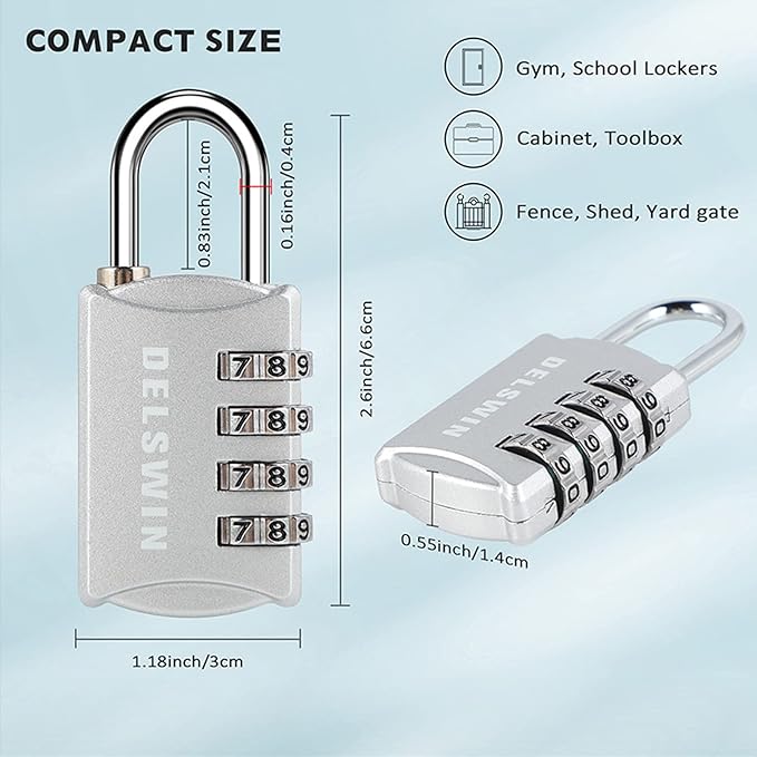 DELSWIN Small Combination Lock for Locker - 8Pack Resettable Luggage Locks for Backpack Suitcase - Gym Employee Locker Lock Combo Padlock