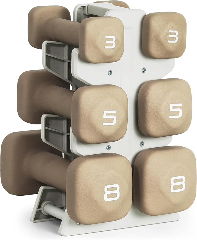 Tone Fitness Neoprene Dumbbell Set with Storage Rack – Non-Slip, Anti-Roll Hand Weights for Home Gym Workouts | 20 lb, 32 lb, & 50 lb Options