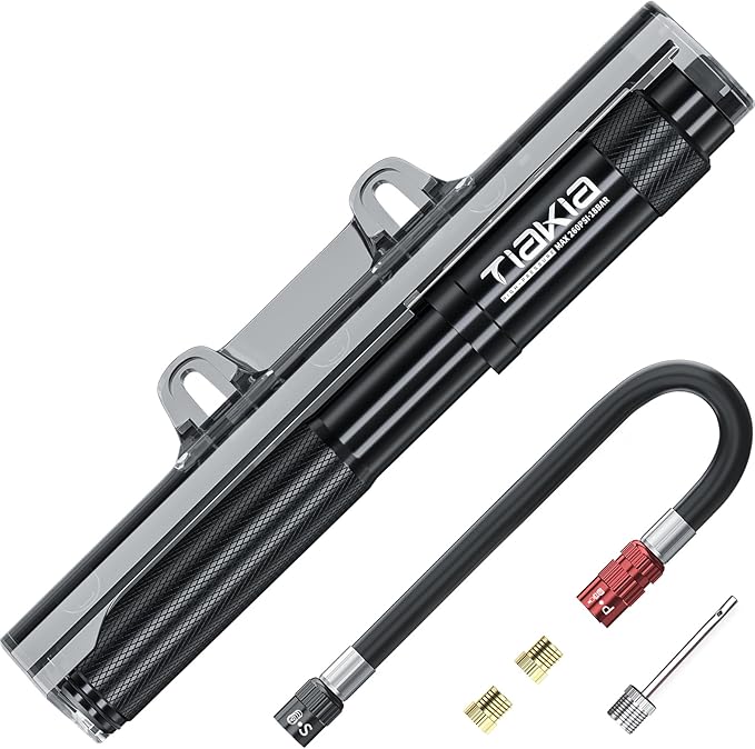 Tiakia Mini Bike Pump,Portable Compact Bicycle Pump,High Pressure Frame Pump 260PSI- Air Hand Pump Fit Presta, Schrader & Woods Valves,Aluminum Alloy Durable Tire Pump for Road/Mountain/BMX Bikes
