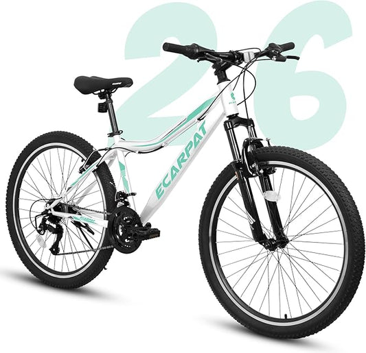 24 26 Inch Women Girls Mountain Bike, Disc/V Brakes 21 Speeds Women Bike, Sturdy Steel Frame and Suspension Fork, Stylish Adult and Teens Bicycle for Urban Trail Snow Commuter