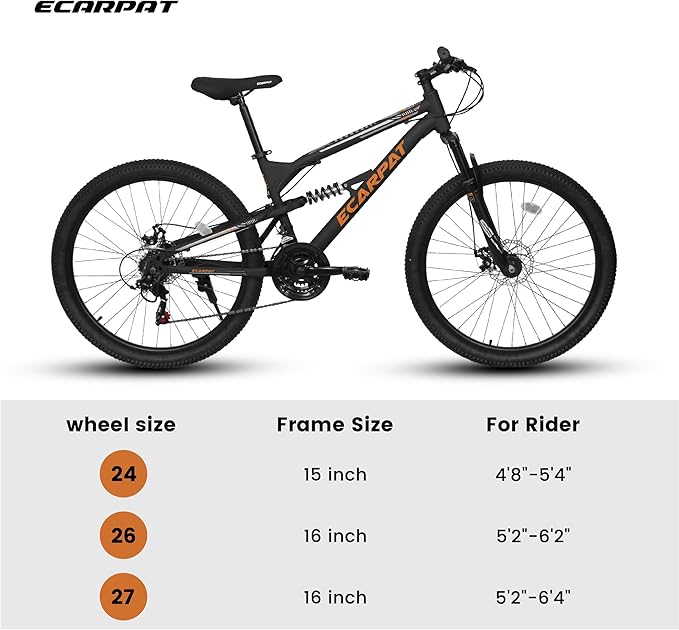 Mountain Bike 24 26 27.5 Inch, Dual Full Suspension Mens Womens Bike, 21 Speeds Dual Disc Brake Carbon Steel Bike, Boys Mens Mountain Bike for School Work Summer Camping, Birthday Gift Choice