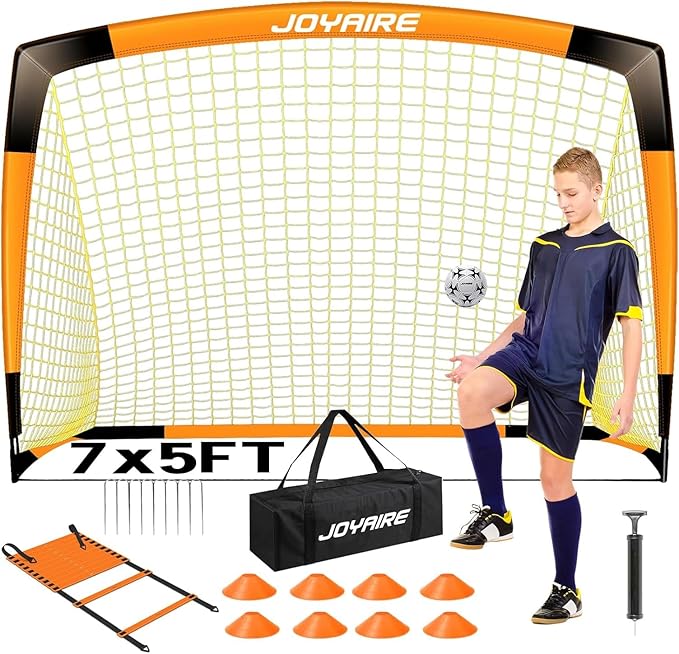 Kids Soccer Goals for Backyard Set, Portable Toddler Soccer Goal 2 of 6x4 ft, 4x3 ft, 7x5 ft, Soccer Training Equipment, Pop Up Soccer Net Kit with Size 4 Soccer Ball, Outdoor Sports Play, Youth Game