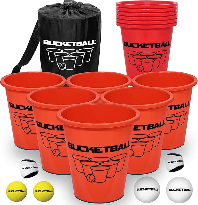 BucketBall | Team Color Edition | Combo Pack (Orange/Red): Original Yard Pong Game: Best Camping, Beach, Lawn, Outdoor, Family, Adult, Tailgate, Jumbo, Giant Game