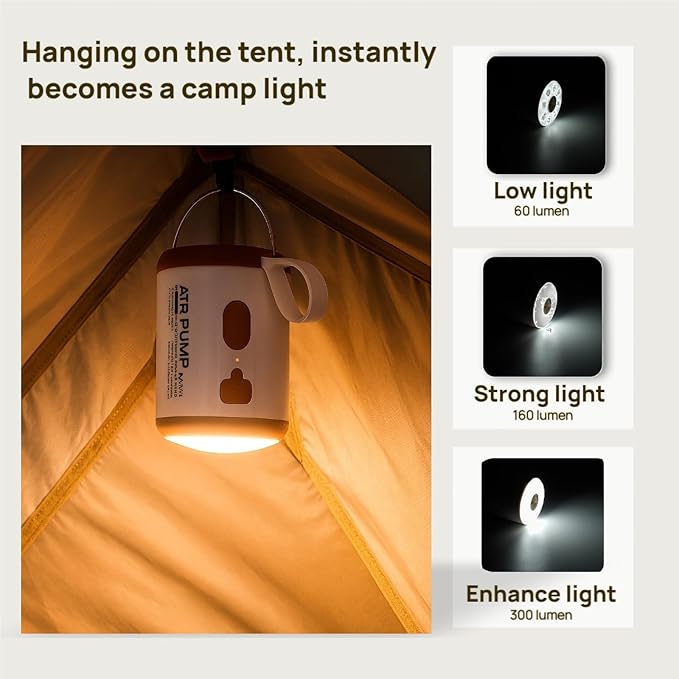 Mini Portable Air Pump for Inflatables - Dual Suction & Inflation, USB Rechargeable, with Camping Light & Multiple Nozzles, Magnetic Base - Ideal for Sleep Pads, Air Mattresses, Pool Floats