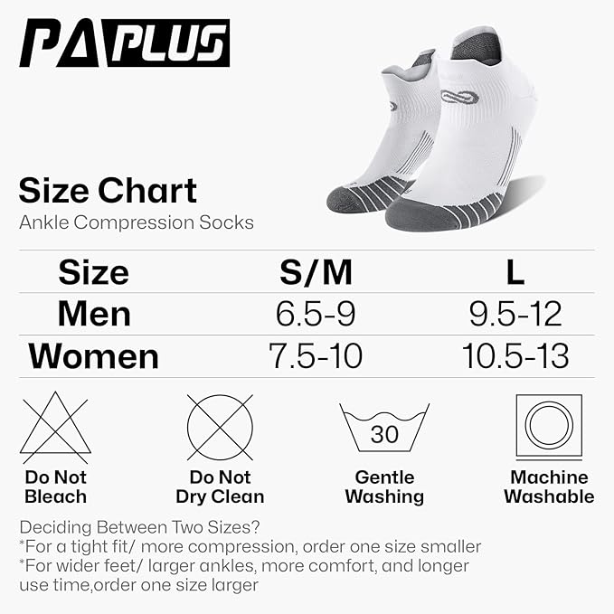 PAPLUS Ankle Compression Sock for Men and Women 2/4/6 Pairs, Low Cut Compression Running Sock with Ankle Support