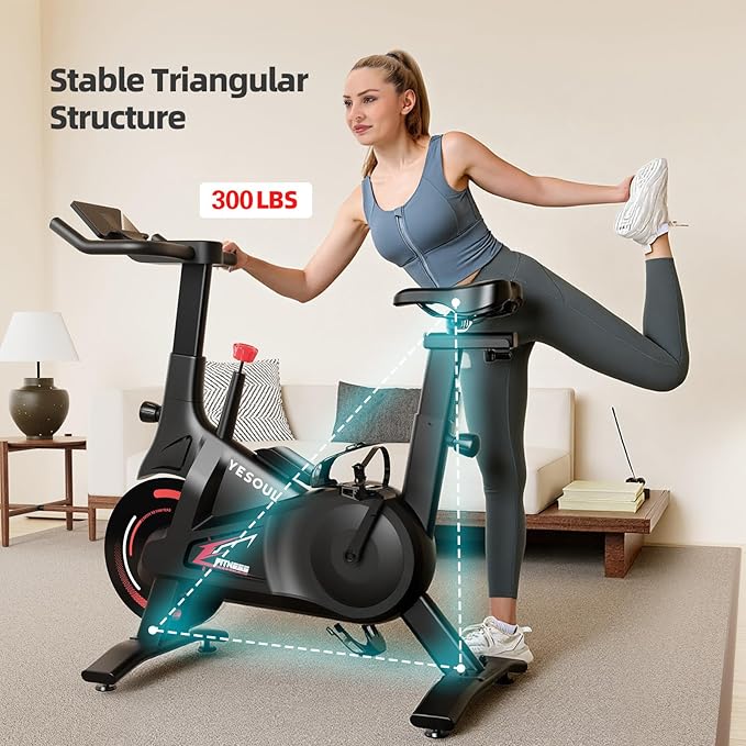 YESOUL Exercise Bike with Exclusive Smart App, Adjustable Magnetic Resistance & 300lbs Capacity, Indoor Stationary Cycling Bike with Stable Triangle Frame, Scenic Rides & Live Classes for Home Workouts
